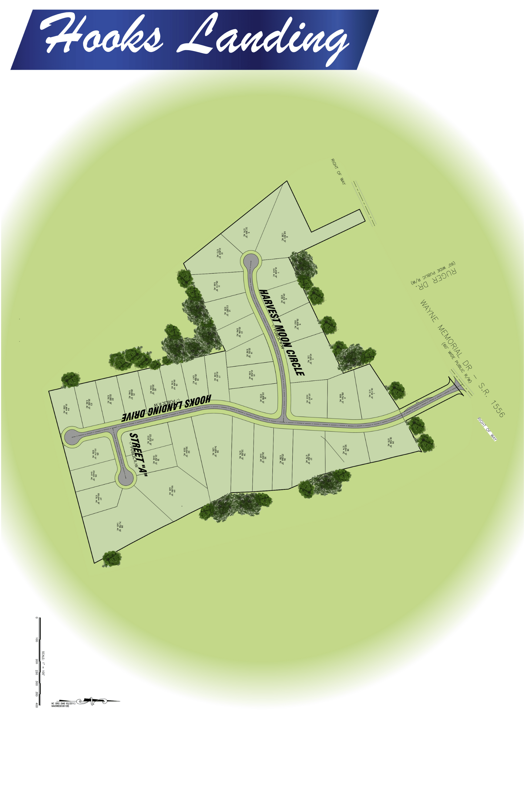 Hooks Landing subdivision site map in Wayne County, NC by RRT Development