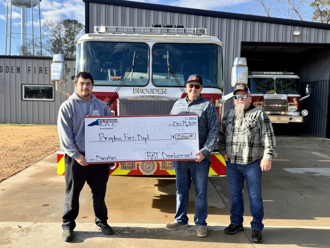 RRT Development makes monetary donation to Brogden Fire Department.